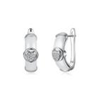 925 Sterling Silve White Ceramic Elegant Noble Heart Shape Earrings With Cubic Zircon Silver - One Size