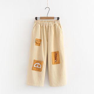 Applique Wide-leg Corduroy Pants