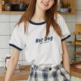 Piped Short-sleeve Lettering T-shirt