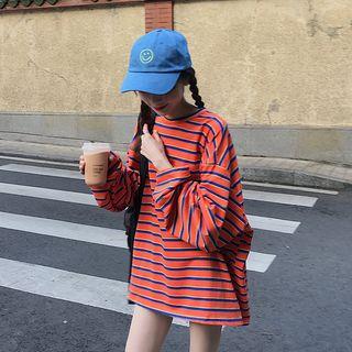 Round-neck Striped T-shirt Orange - One Size