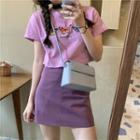 Butterfly Printed Short-sleeve T-shirt / A-line Skirt