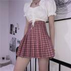 Plaid High-waist Pleated A-line Mini Skirt