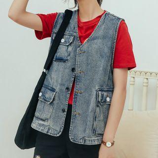 Pocket Denim Vest Blue - One Size
