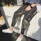 Camouflage Panel Straight-cut Jeans