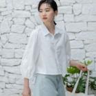 Plain Button-up Oversize Cropped Shirt White - One Size