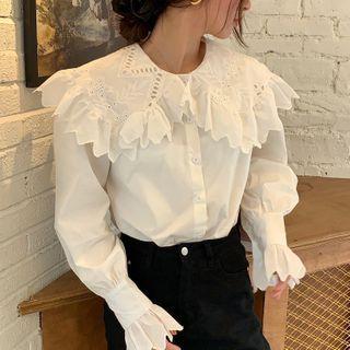 Eyelet Lace Peter Pan Collar Blouse White - One Size