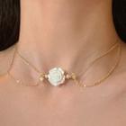 Resin Flower Layered Choker 0669a - White Flower - Gold - One Size
