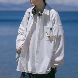Smiley Face Embroidered Shirt Jacket