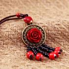 Ceramic Rose Bead Pendant Necklace As Shown In Figure - One Size