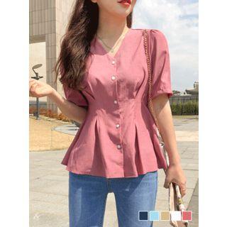 Puff-shoulder Pleated Blouse