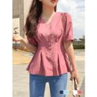 Puff-shoulder Pleated Blouse