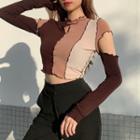 Long-sleeve Seam-trim Panelled Cropped Top
