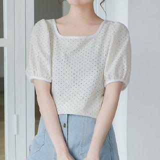 Short-sleeve Square-neck Dot Top