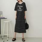 Letter Stripe Long T-shirt Dress Stripe - One Size