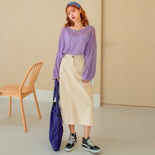 Flap-pocket Long A-line Skirt