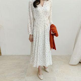 Two-way Floral Silky Long Wrap Dress