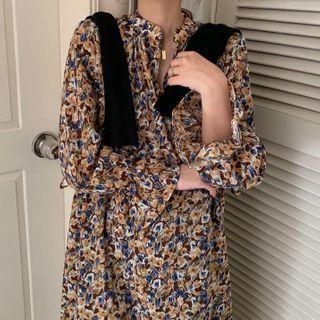 V-neck Floral Chiffon Dress Floral - One Size