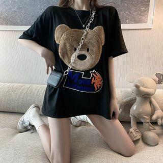 Bear-embroidered Loose T-shirt