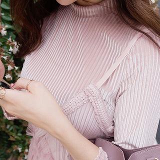 Set: Mock-neck Velvet Dress + Spaghetti-strap Tulle Dress