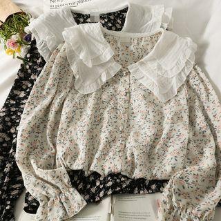 Ruffle-collar Floral Loose Shirt
