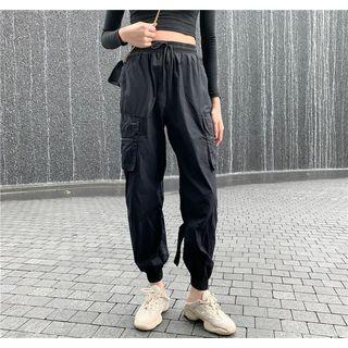 Drawstring Cargo Pants Black - One Size