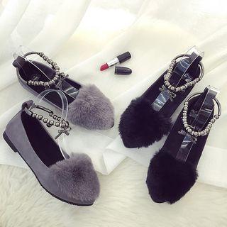 Ankle Strap Faux Fur Flats