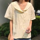 Elbow-sleeve Wide-collar Shirt Almond - One Size