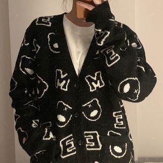 Long-sleeve Embroidered Cardigan Black - One Size