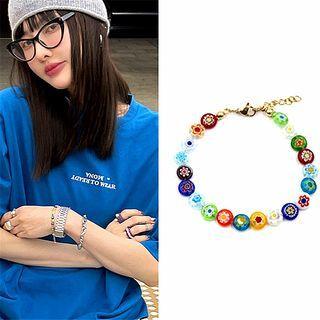 Flower Glass Bead Bracelet Random Color - One Size