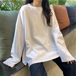 Round-neck Slit-side Long-sleeve Top