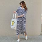 Drop-shoulder Stripe Polo Dress