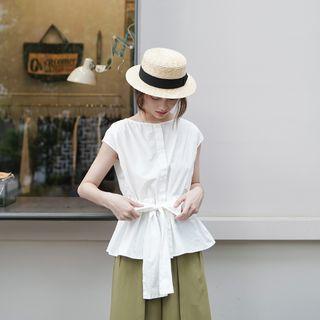 Sleeveless Plain Tie-front Top