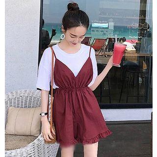 Set: Plain Short-sleeve T-shirt + Strappy Playsuit