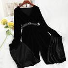 V-neck Velvet Wide-leg Jumpsuit