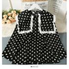 Lace-trim Sailor-collar Dotted Loose Shirt Black - One Size