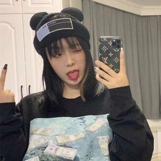 Animal Ear Applique Knit Hat