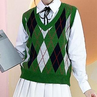 Argyle Sweater Vest Argyle - Green - One Size
