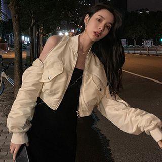 Cold-shoulder Quilted Zip Jacket
