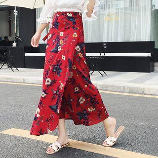 Printed High Waist Midi Skirt