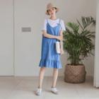 Set: T-shirt + Ruffle-hem Denim Pinafore Dress