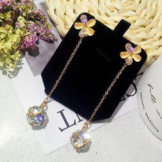 Rhinestone & Cat Eye Stone Flower Dangle Earring As Shown In Figure - One Size