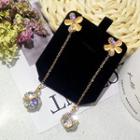 Rhinestone & Cat Eye Stone Flower Dangle Earring As Shown In Figure - One Size