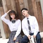 Couple Matching Long-sleeve Shirt / Plaid Tie / Plaid Mini Pleated Skirt / Pants