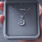 925 Sterling Silver Rhinestone Moon & Star Pendant Necklace Cupids Arrow Necklace - One Size