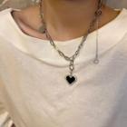 Heart Rhinestone Pendant Alloy Necklace Black - One Size