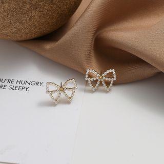 Faux Pearl Bow Earring 1 Pair - 925 Silver - Pearl - One Size