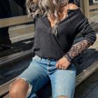 Long Sleeve Lace Paneled Knit Top