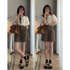 Puff-sleeve Shirt / High Waist Wide Leg Shorts