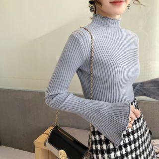 Mock Neck Long Bell Sleeve Knit Top