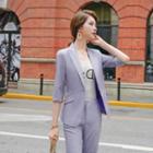 Elbow-sleeve Double Breasted Blazer / Capri Dress Pants